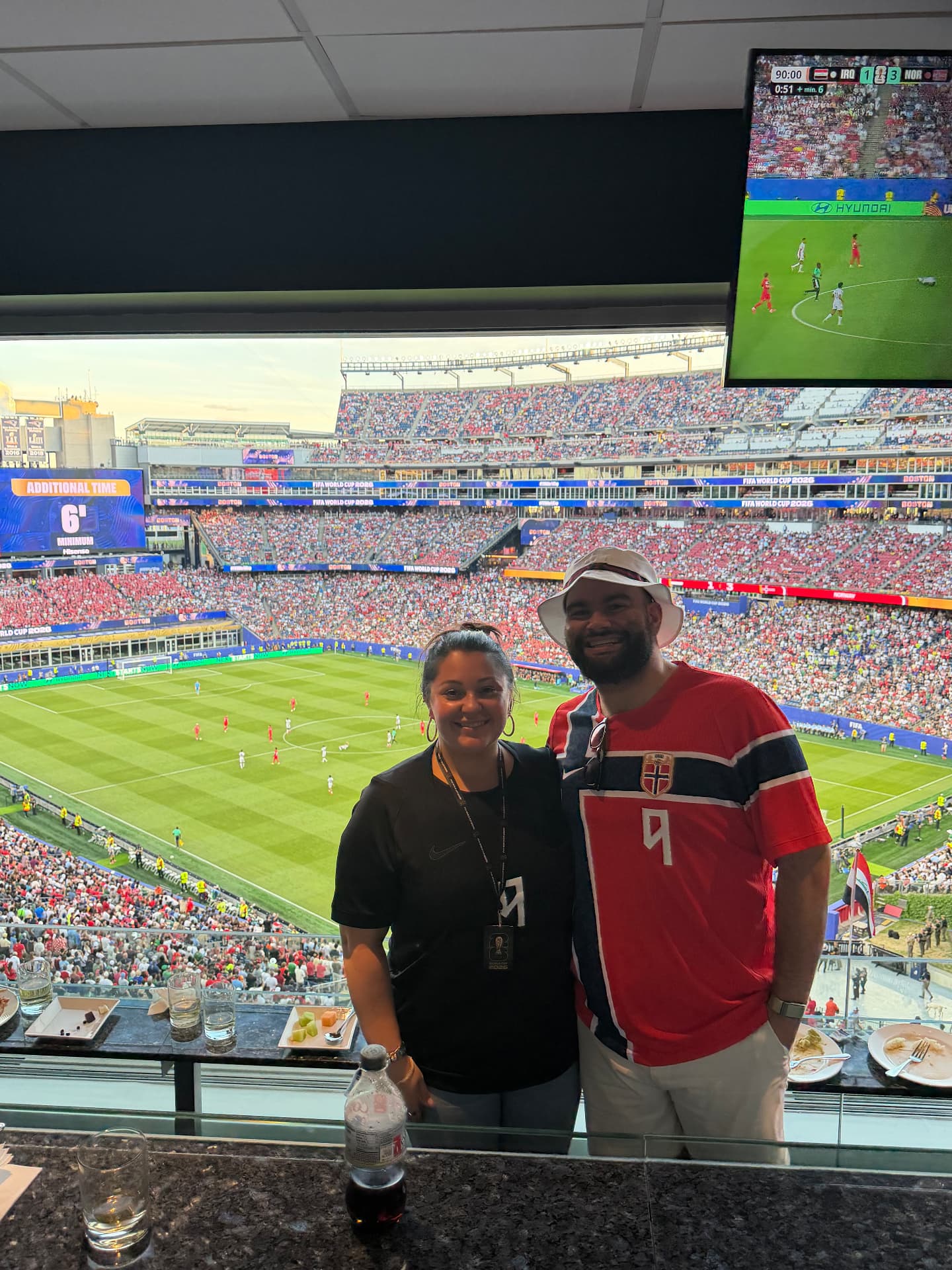 Jaime and Nolan in Norway kit at a World Cup match in Boston
